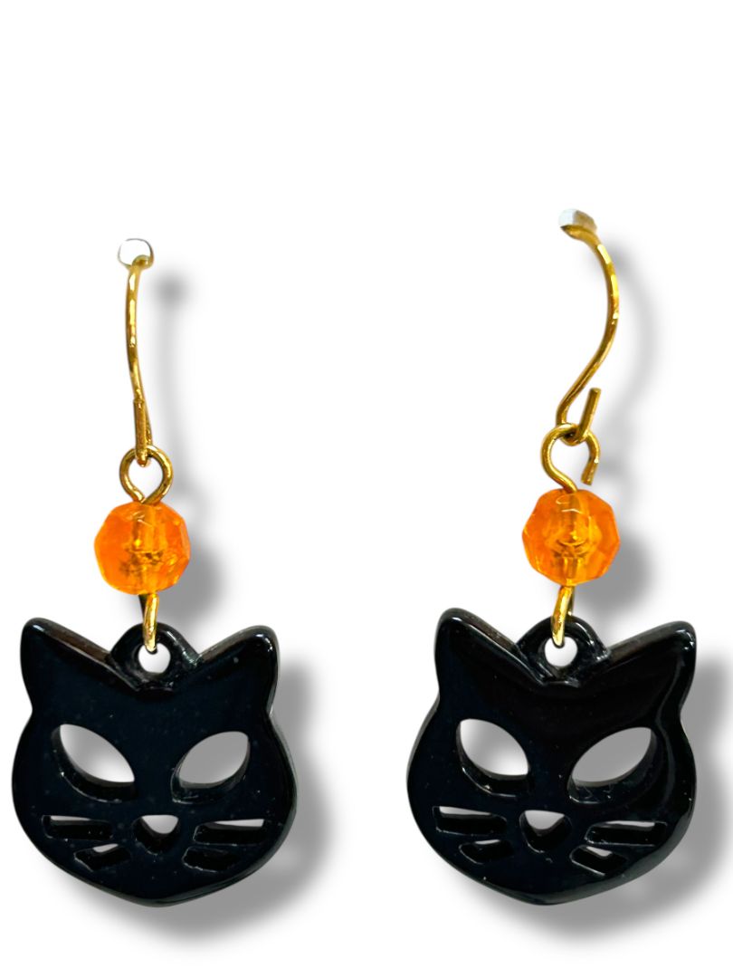 2 Pair Pierced Earrings Fishhook 1.25-1.5" Drop Black Cat Latte