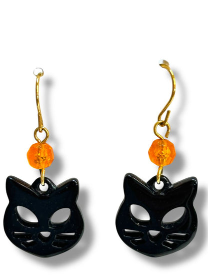 2 Pair Pierced Earrings Fishhook 1.25-1.5" Drop Black Cat Latte