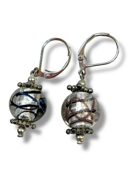2 Pair Pierced Earrings Silvertone Black 1.5" Dangle Drop