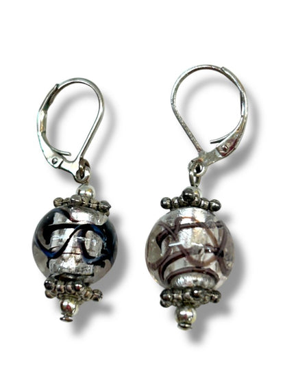2 Pair Pierced Earrings Silvertone Black 1.5" Dangle Drop