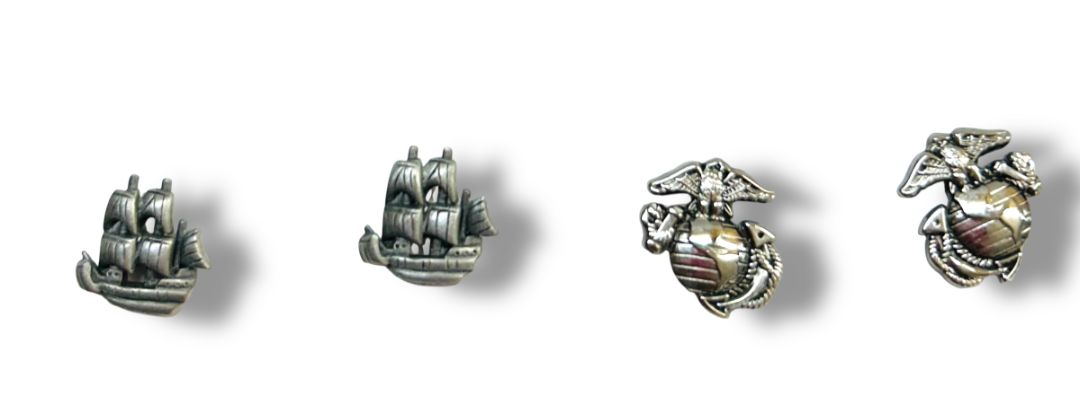 2 Pair Post Pierced Earrings Silvertone Ship Eagle Globe .5"