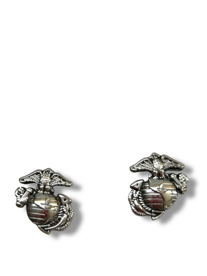 2 Pair Post Pierced Earrings Silvertone Ship Eagle Globe .5"