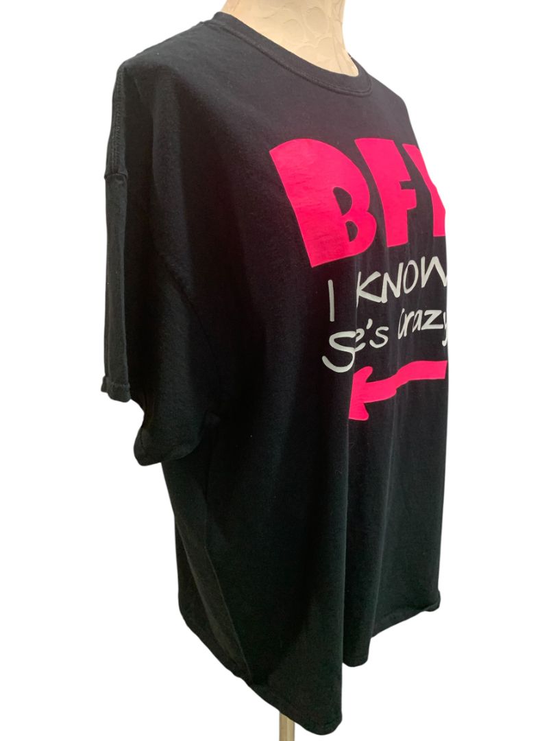 Size XL "BFF I Know She's Crazy" Womens Black Tshirt Short Sleeve Gildan