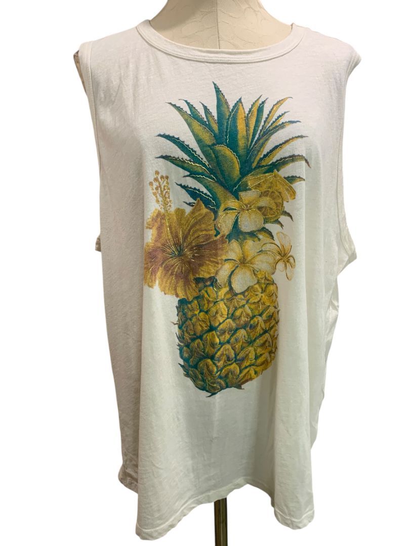 Size 2X Lucky Brand Womens Pineapple Graphic Tank Top Tshirt
