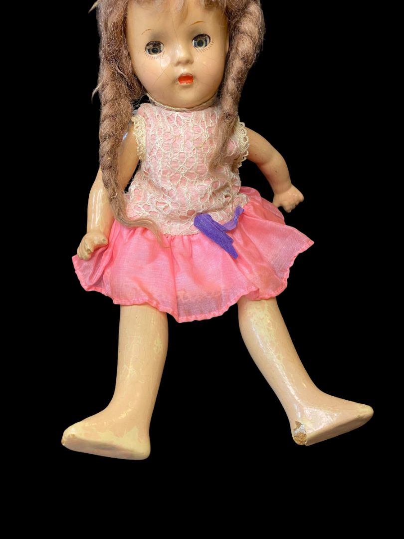 Vintage Composition Gril Doll Sleep Wake Eyes Articulated 13" Brown Hair