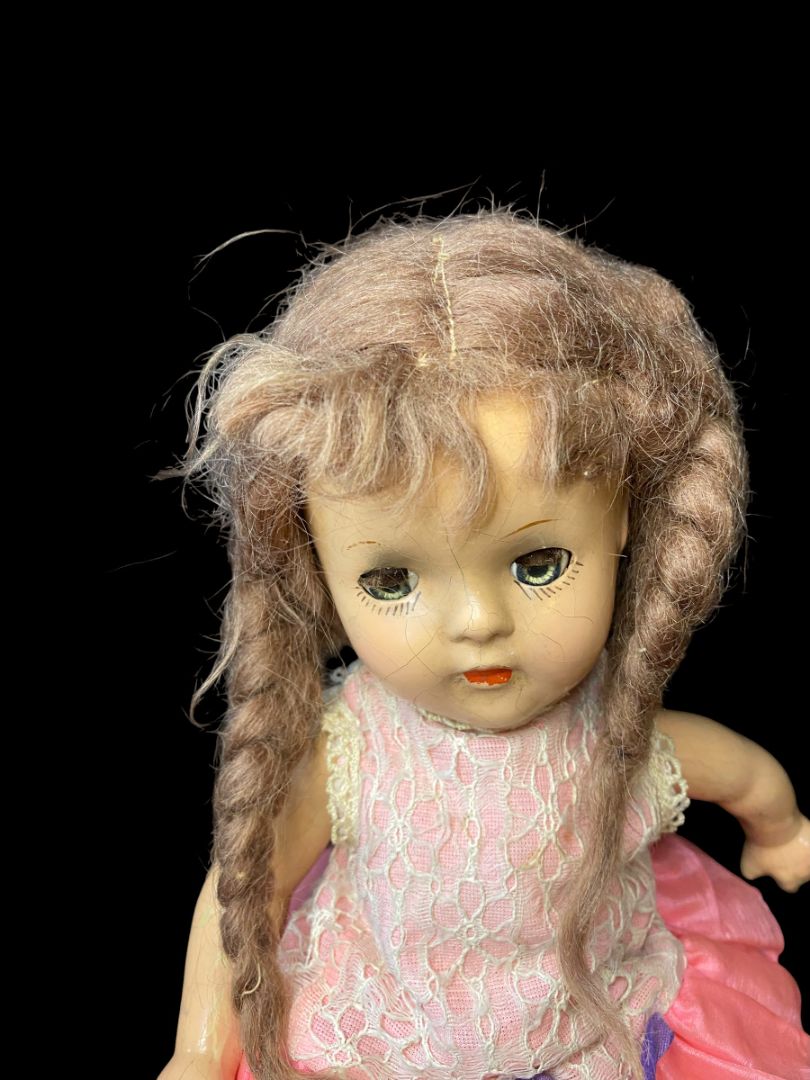 Vintage Composition Gril Doll Sleep Wake Eyes Articulated 13" Brown Hair