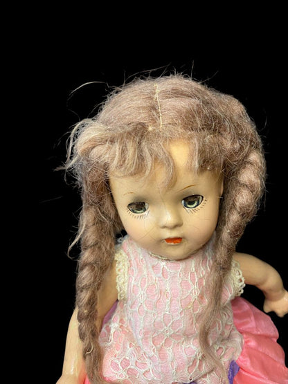 Vintage Composition Gril Doll Sleep Wake Eyes Articulated 13" Brown Hair
