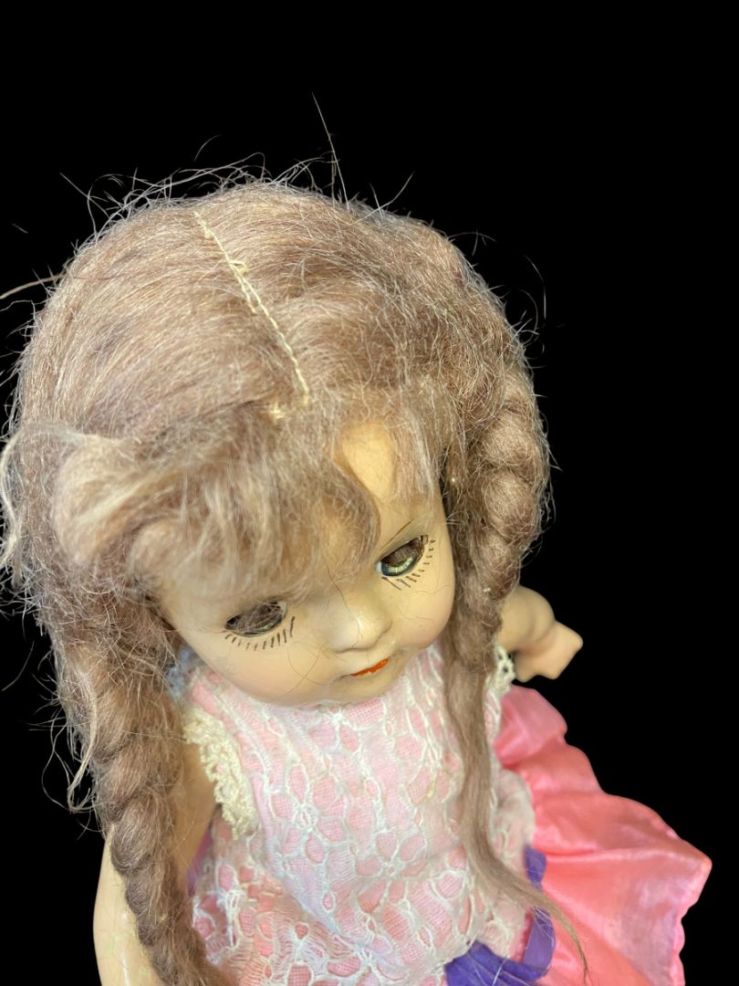 Vintage Composition Gril Doll Sleep Wake Eyes Articulated 13" Brown Hair