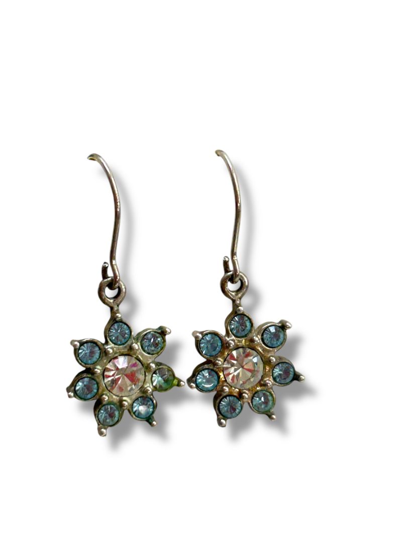 2 Pair Pierced Earrings Goldtone Aqua Fishhook Drop Dangle