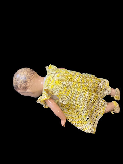Vintage Composition Baby Doll Sleep Wake Eyes 15" Cloth Body Yellow Dress Booties