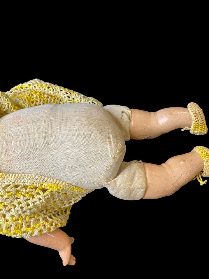 Vintage Composition Baby Doll Sleep Wake Eyes 15" Cloth Body Yellow Dress Booties
