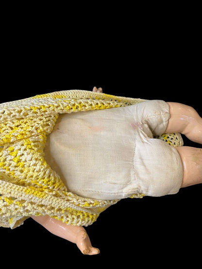 Vintage Composition Baby Doll Sleep Wake Eyes 15" Cloth Body Yellow Dress Booties