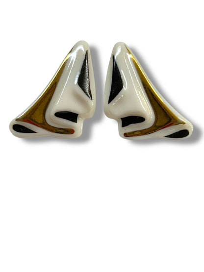 1980s 2 Pair Pierced Earrings Goldtone Purple Abstract