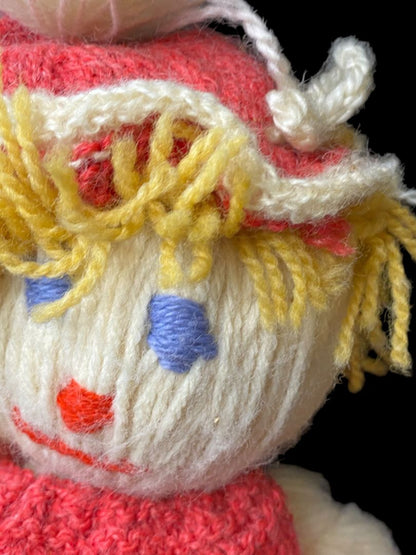 Vintage Handmade Yarn Kitsch Doll Red Dress Blonde 13"