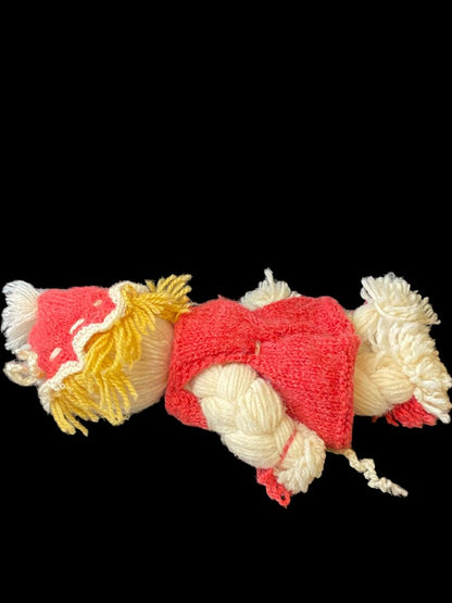 Vintage Handmade Yarn Kitsch Doll Red Dress Blonde 13"