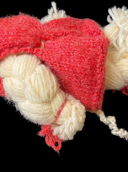 Vintage Handmade Yarn Kitsch Doll Red Dress Blonde 13"