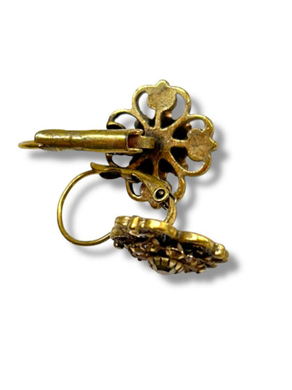 2 Pair Goldtone Retro Pierced Earrings Medallion Drop Flower
