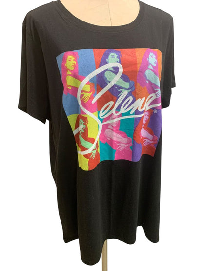 Size 3X Selena Merchandise Womens Black Tshirt Color Block Graphic