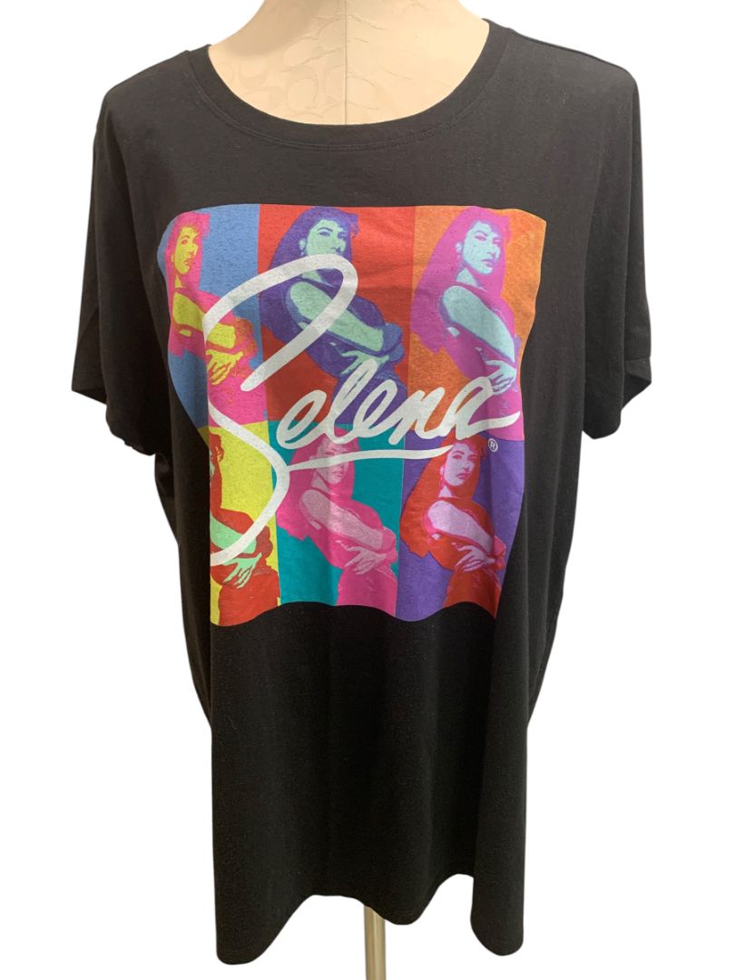 Size 3X Selena Merchandise Womens Black Tshirt Color Block Graphic
