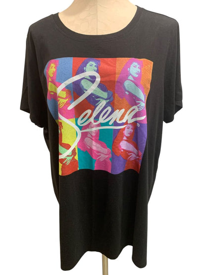 Size 3X Selena Merchandise Womens Black Tshirt Color Block Graphic
