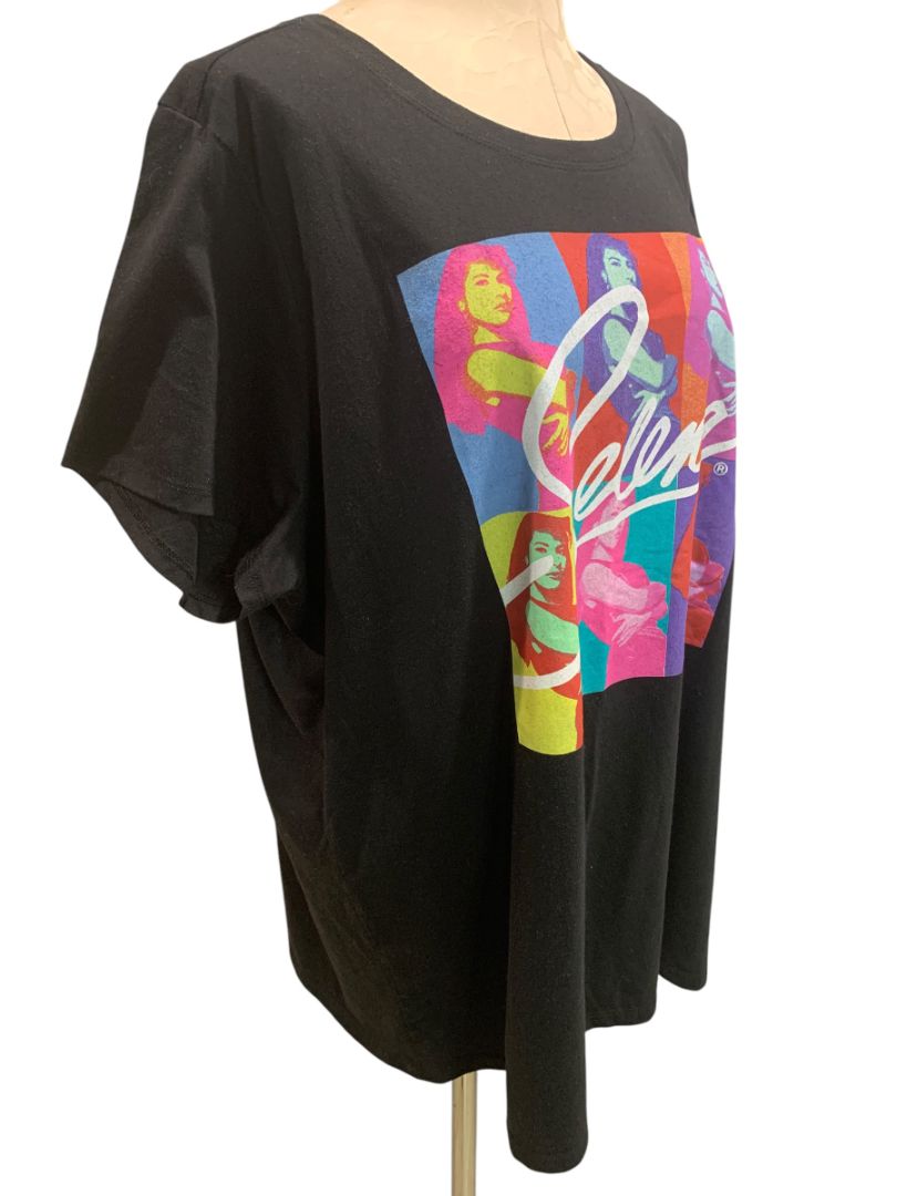 Size 3X Selena Merchandise Womens Black Tshirt Color Block Graphic