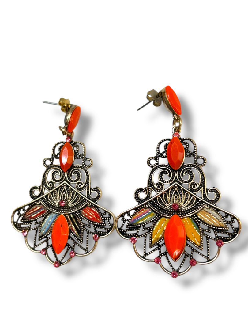 2 Pair Pierced Drop Earrings Chandelier Filigree Boho Style