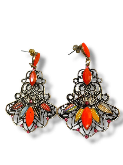 2 Pair Pierced Drop Earrings Chandelier Filigree Boho Style