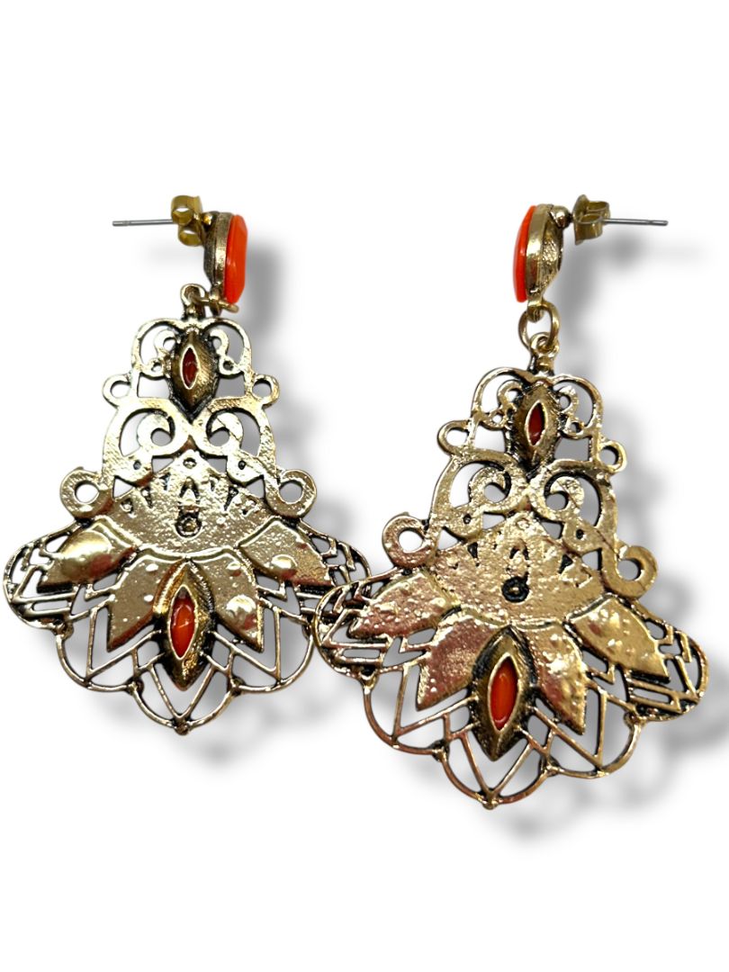 2 Pair Pierced Drop Earrings Chandelier Filigree Boho Style