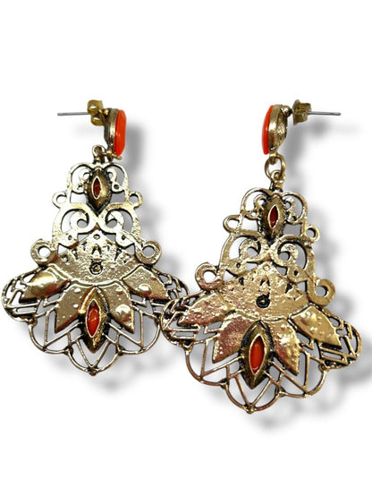 2 Pair Pierced Drop Earrings Chandelier Filigree Boho Style