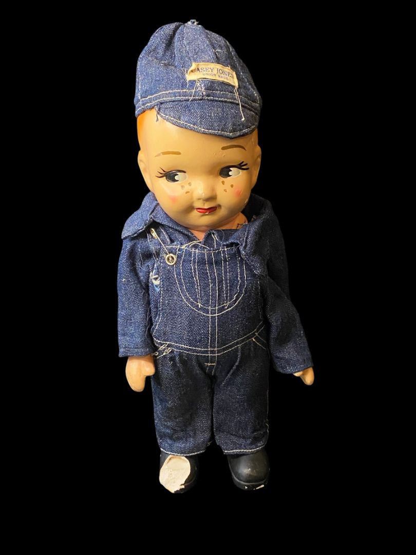 1940s Casey Jones  Advertising Chicago Railroad Doll Denim 12" Articulated Arms