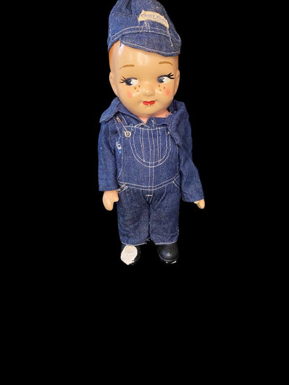 1940s Casey Jones  Advertising Chicago Railroad Doll Denim 12" Articulated Arms