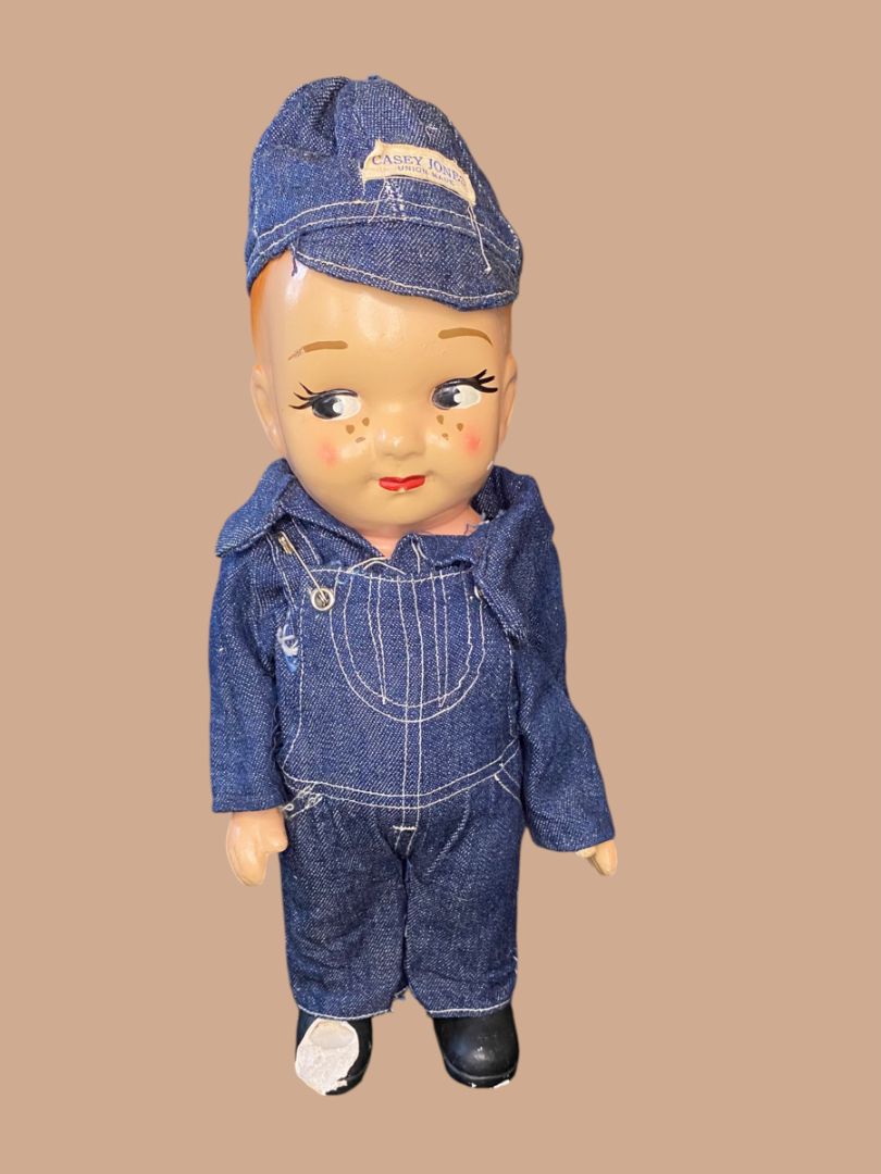 1940s Casey Jones  Advertising Chicago Railroad Doll Denim 12" Articulated Arms