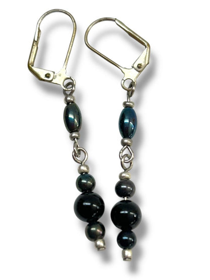 Lot of 3 Pair Pierced Earrings Hoop Dangle Black Goldtone Silverton