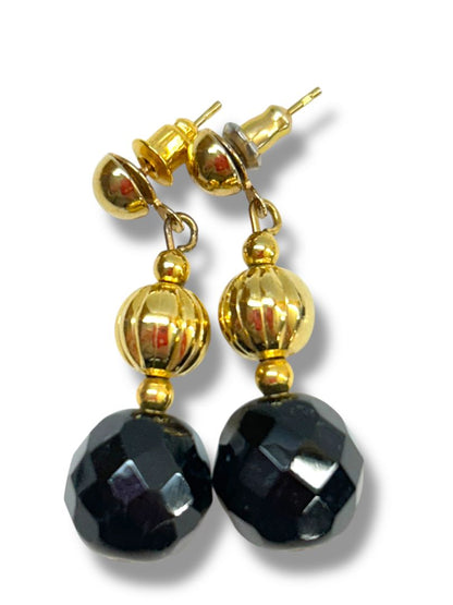 Lot of 3 Pair Pierced Earrings Hoop Dangle Black Goldtone Silverton