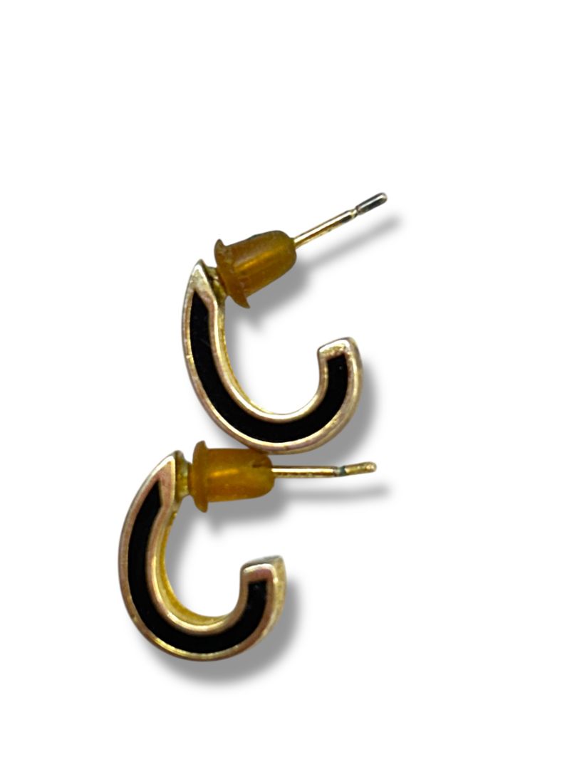 Lot of 3 Pair Pierced Earrings Hoop Dangle Black Goldtone Silverton