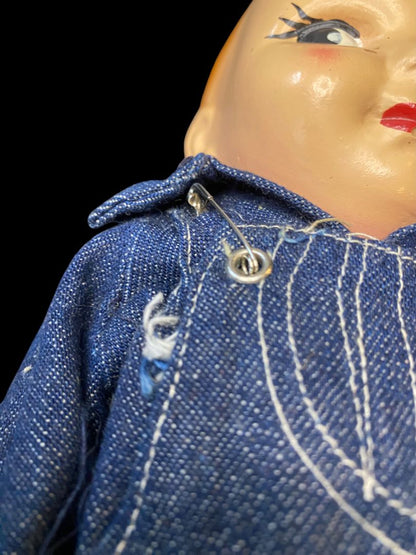 1940s Casey Jones  Advertising Chicago Railroad Doll Denim 12" Articulated Arms