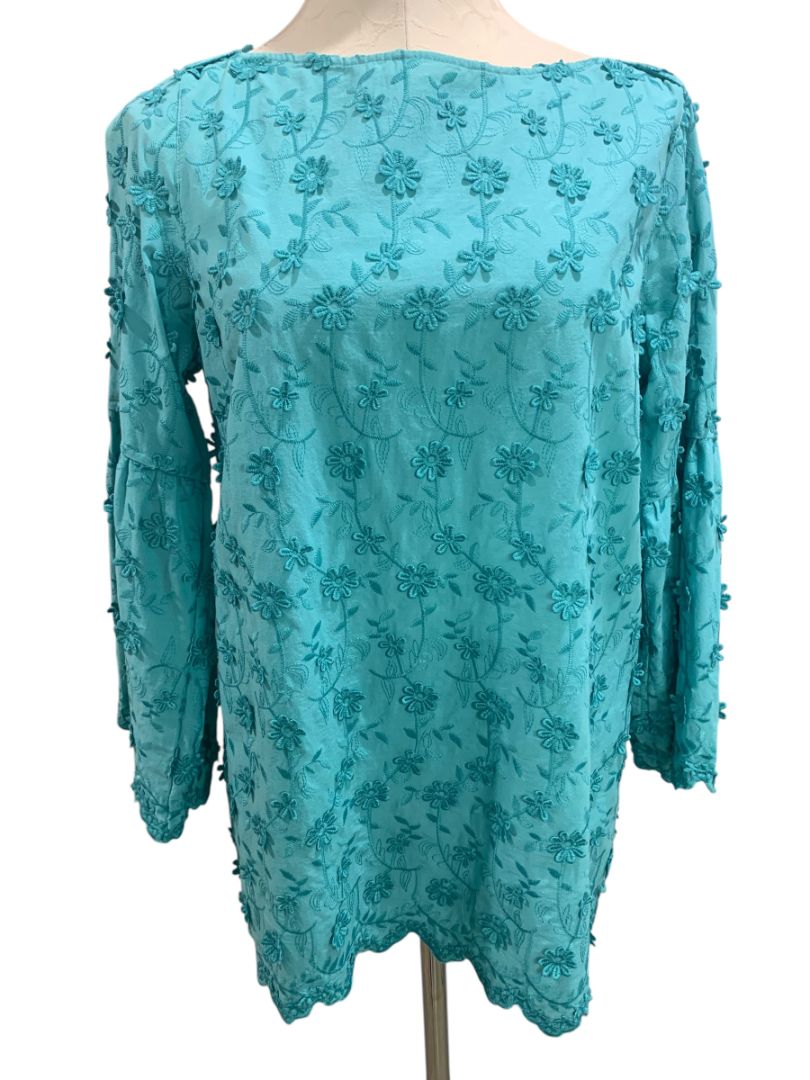 Medium Soft Surrounding Womens Rosalie Daisy Tunic Shirt Blouse Bell Sleeve