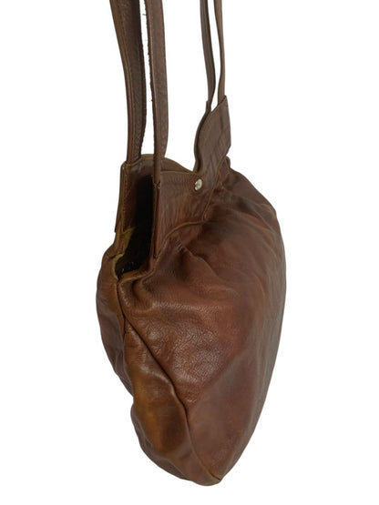 1980s Brown Leather Hobo Shoulder Bag Snap Closure Front Pocket