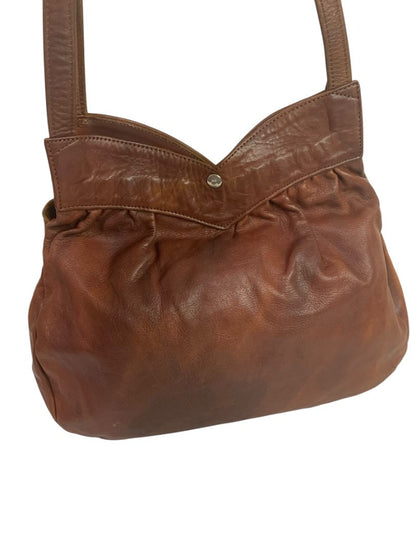 1980s Brown Leather Hobo Shoulder Bag Snap Closure Front Pocket