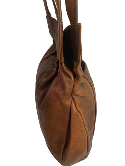 1980s Brown Leather Hobo Shoulder Bag Snap Closure Front Pocket