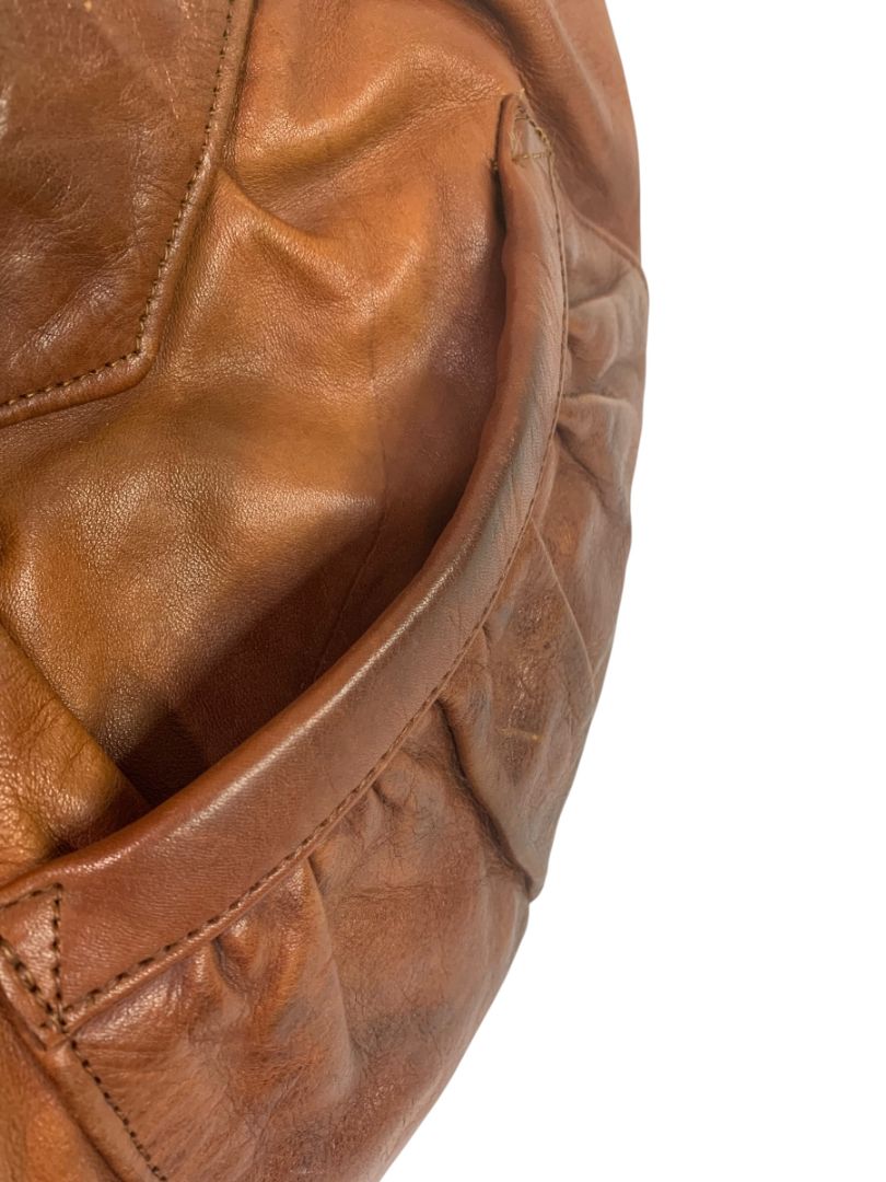 1980s Brown Leather Hobo Shoulder Bag Snap Closure Front Pocket
