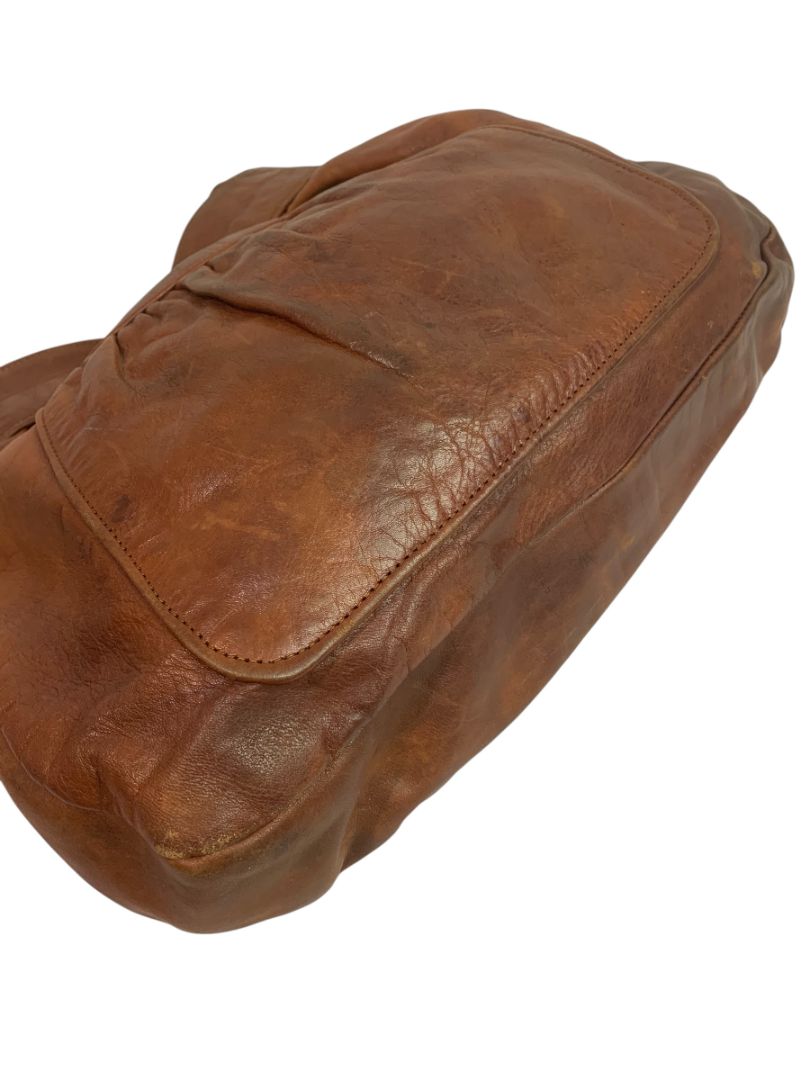 1980s Brown Leather Hobo Shoulder Bag Snap Closure Front Pocket