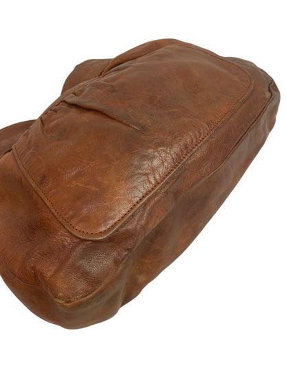 1980s Brown Leather Hobo Shoulder Bag Snap Closure Front Pocket