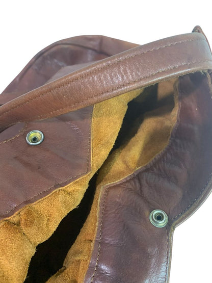 1980s Brown Leather Hobo Shoulder Bag Snap Closure Front Pocket