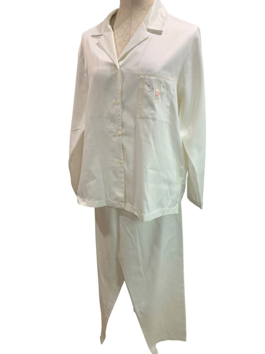 Size Large Oscar de la Renta Pink Label Vintage Womens Pajama Set Cream Silky
