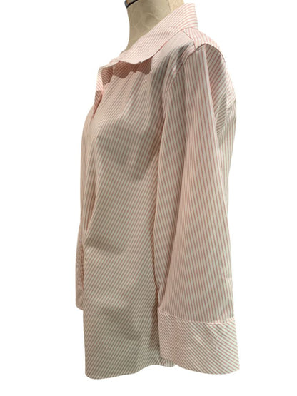 Size 14W Talbots Woman Red White Stripe Button Up Shirt 3/4 Sleeve Wrinkle Resistant