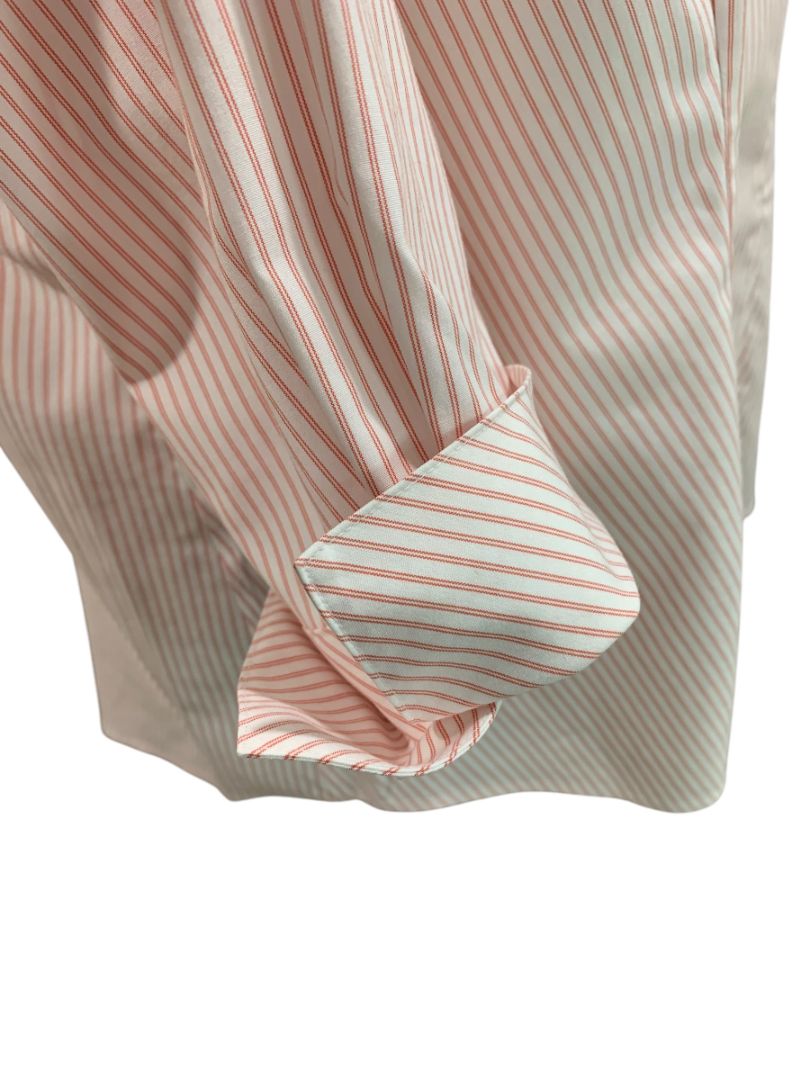 Size 14W Talbots Woman Red White Stripe Button Up Shirt 3/4 Sleeve Wrinkle Resistant