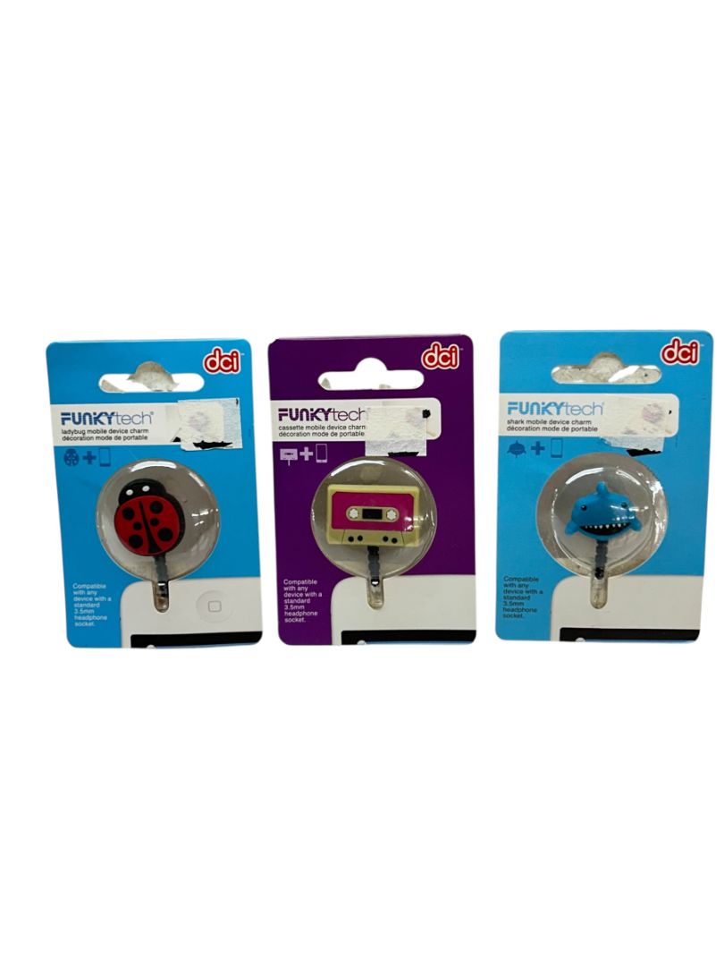 Funkytech Mobile Device Charms Lot of 3 New Shark Ladybug Cassette