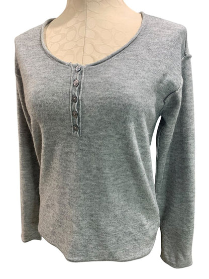 Small BluIvy Womens Gray Henley Style Sweater Lightweight