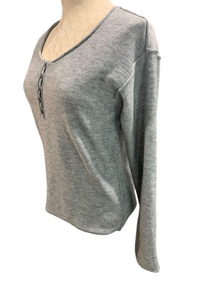 Small BluIvy Womens Gray Henley Style Sweater Lightweight